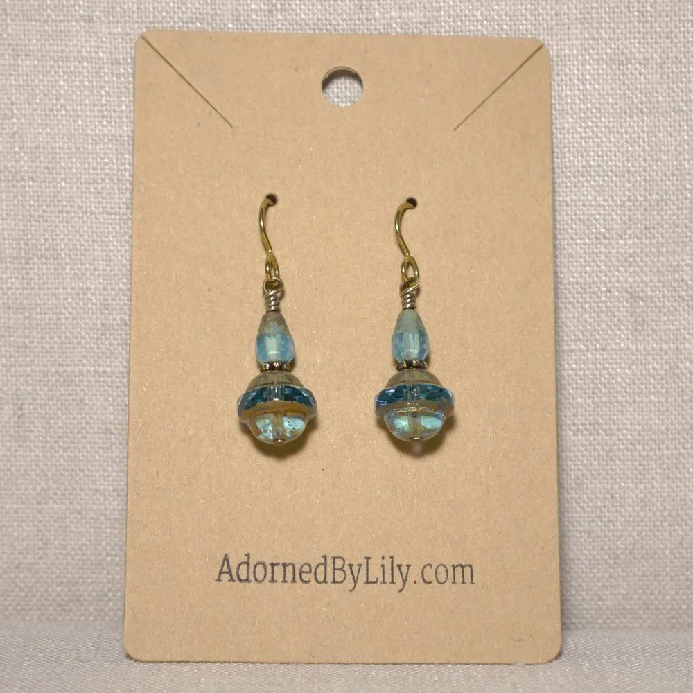 Hand Crafted Handmade Earrings Translucent Aqua Czech Glass Beaded Earri… - Picture 2 of 4